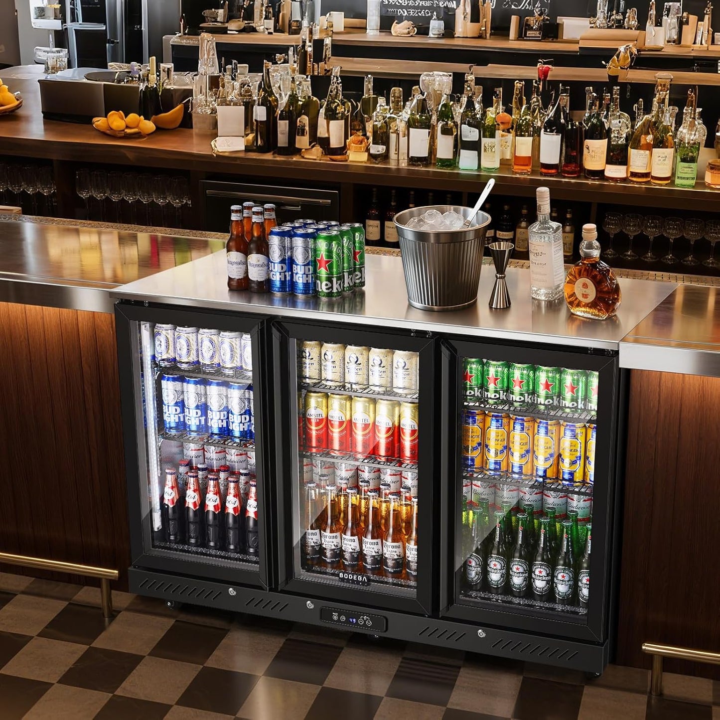 BODEGACOOLER Back Bar Cooler With 3 Glass Doors,Counter Height Beverage Refrigerator,12 Cu.Ft Commercial Display Bar Fridge with LED Lighting,21 inch Beverage Cooler for Beer,Soda Drinks,Wine