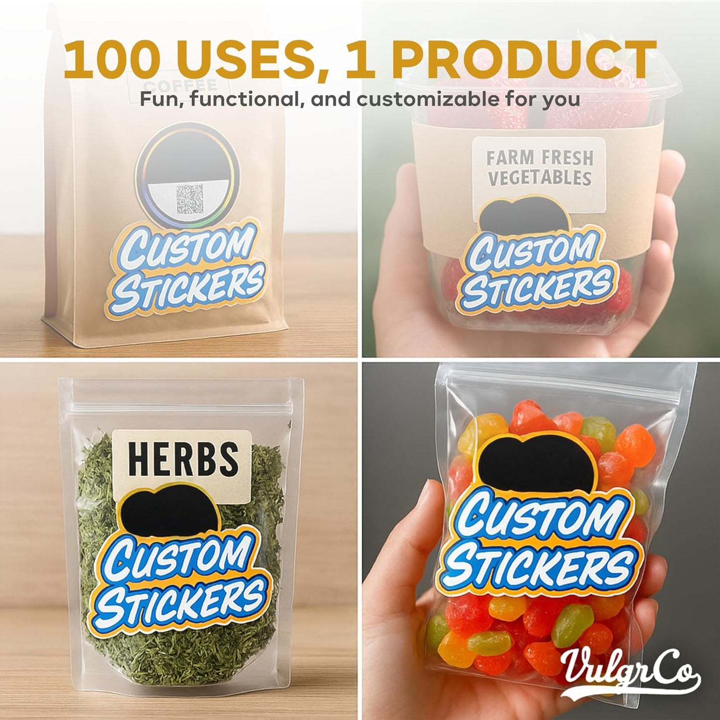 VulgrCo Personalized Custom Individually Die Cut Stickers Decals for Fun, Business, Weddings, Birthdays, Gifts Waterproof (Holographic)