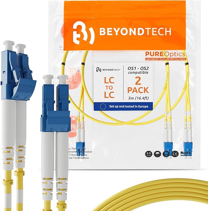 BEYONDTECH 5m LC to LC Fiber Patch Cable – UPC Single-Mode Duplex Fiber Optic by Beyondtech