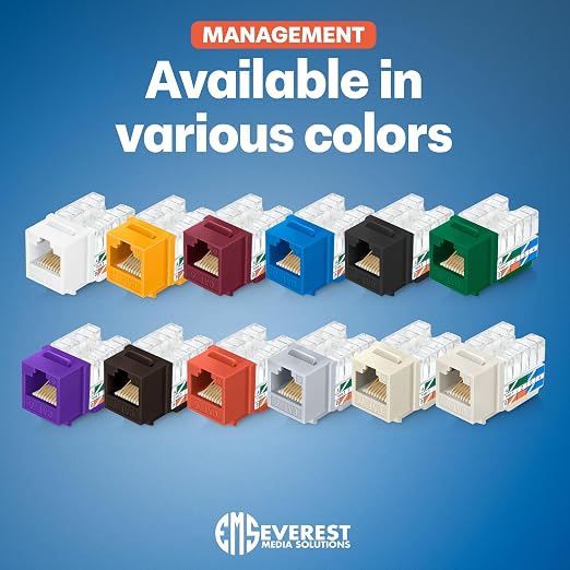 Everest 90° Angled RJ45 Cat6 Keystone Jacks 50-Pack in Black - Image 7