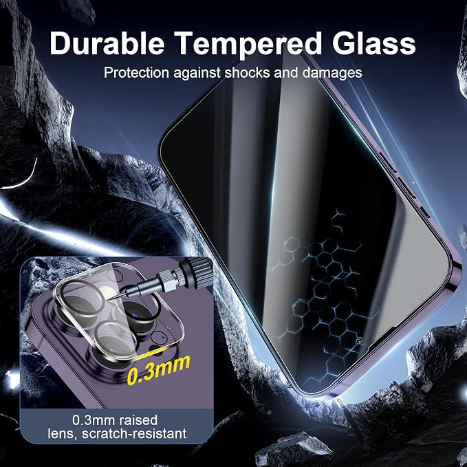 NEW'C 3x Privacy for iPhone 14 Pro Screen Protector+ 3x Camera Lens Protector - Image 6