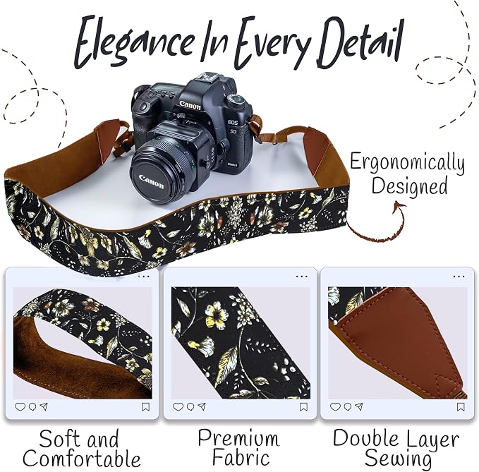 Art Tribute Camera Strap, Vintage Embroidered Neck Shoulder & Crossbody Camera - Image 3