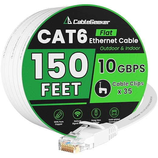 Cat 6 Ethernet Cable 150 ft, Indoor&Outdoor, High Speed 10Gbps Internet Network by CableGeeker