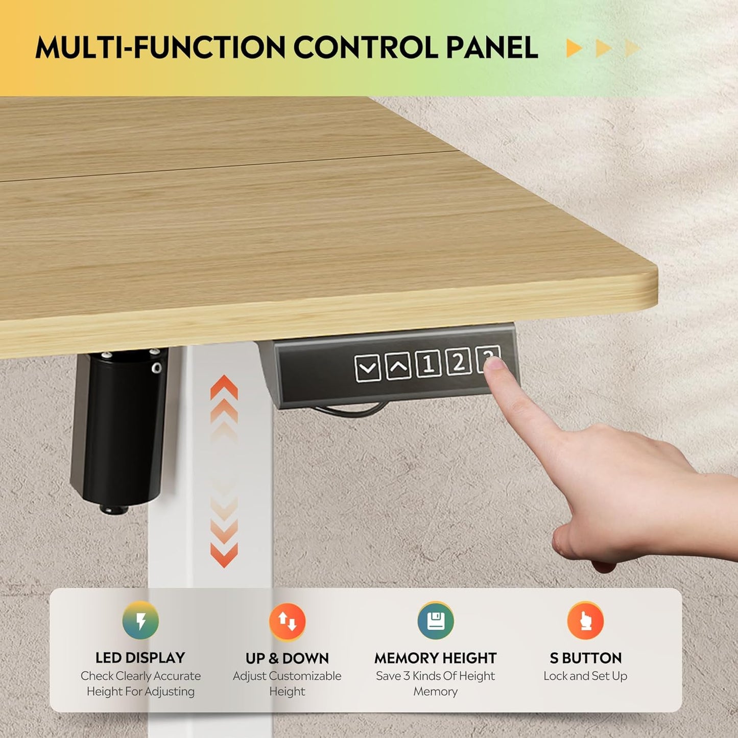 DEVAISE 48 Inch Electric Standing Desk, 3 Adjustable Height Stand up Desk for Home Office, Ergonomic Sit to Stand Desk with LED Touchscreen, Headphone Hook, 3 Memory Preset Computer Desk (Maple)