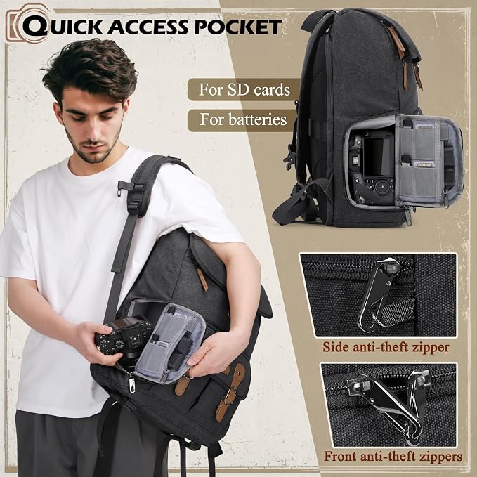 RAINSMORE Camera Bag Backpack for DSLR/SLR Mirrorless 15.6 Inch Laptop Camera - Image 4