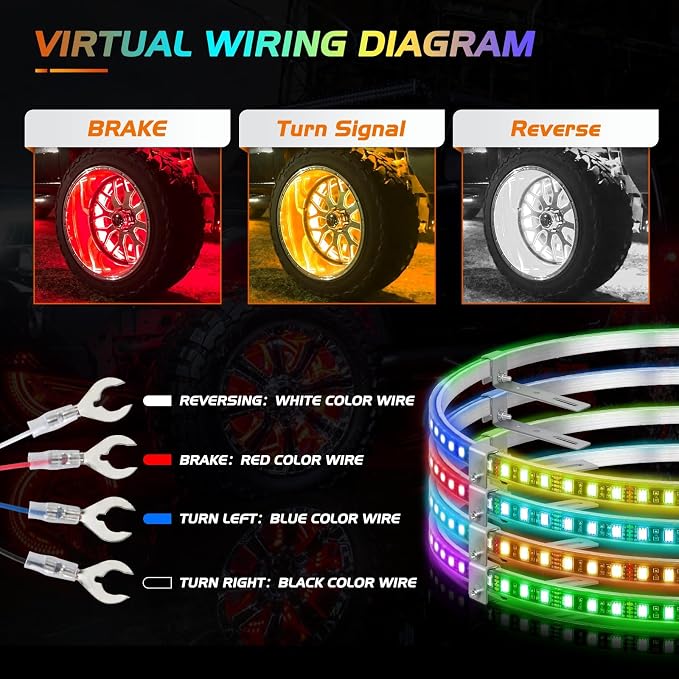 Nilight 4PCS 17.5inch LED Wheel Ring Lights RGB - Image 4