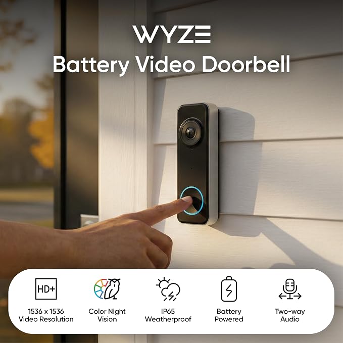 Wyze Battery Video Doorbell Wireless Camera, 1536x1536 HD+ - Image 2