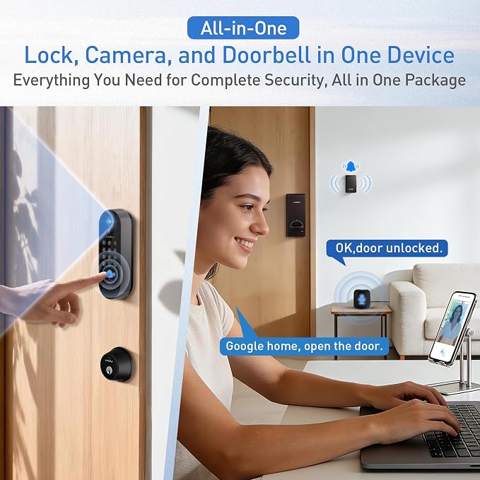 Smart Video Door Lock with 2K Doorbell Camera, Fingerprint & Keypad Keyless - Image 2