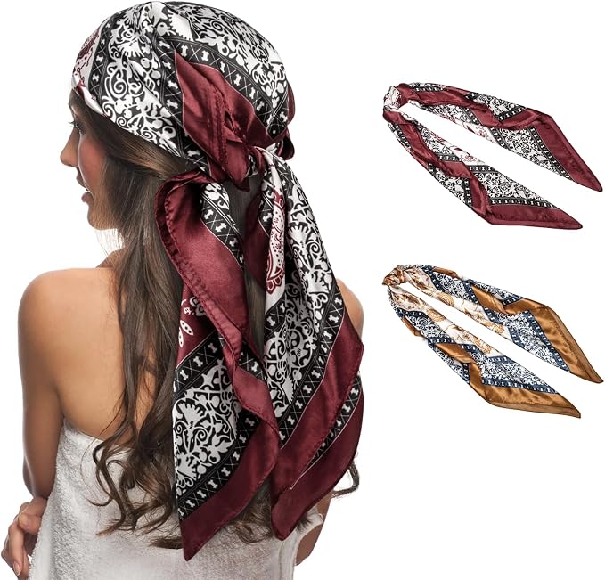 Senker Fashion 35" Head Scarf for Women, Pirate Costume Accessories Silk Red by SenkerFashion