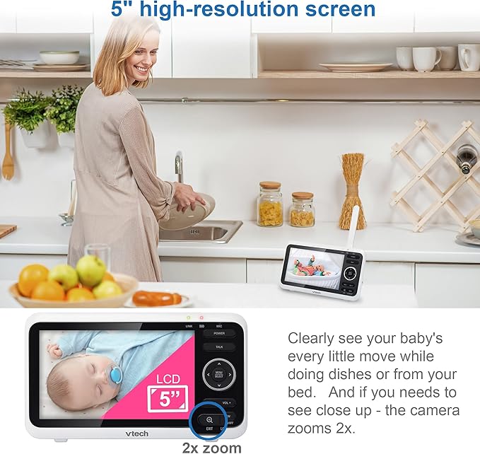 VTech Baby Monitor with 2 Cameras No WiFi & 5" Screen – Split-Screen, Patrol - Image 6