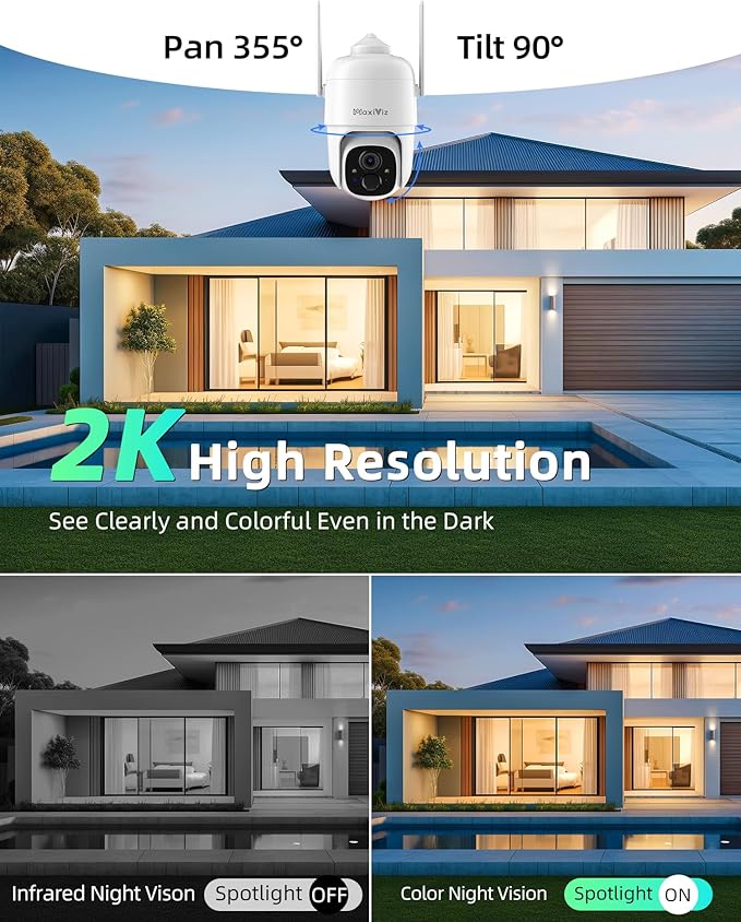 MaxiViz 2K Solar Camera Security Outdoor, 100% Wire-Free Security Cameras - Image 2