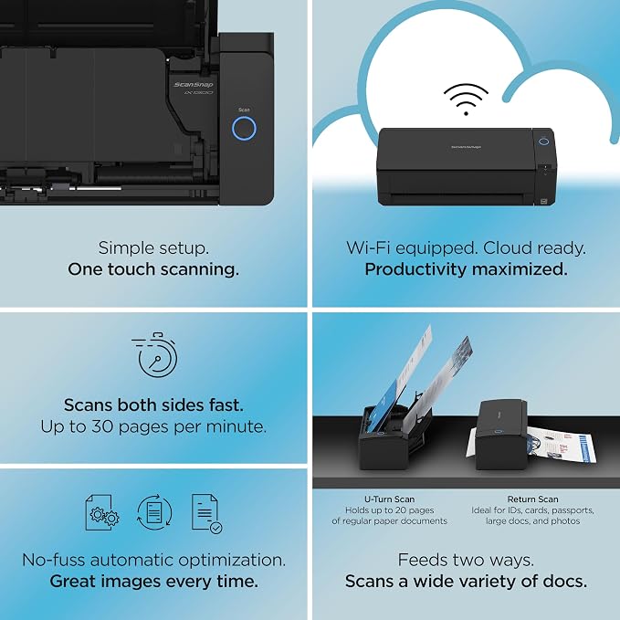 ScanSnap iX1300 Compact Wireless or USB Double-Sided Color Document, Photo & - Image 3