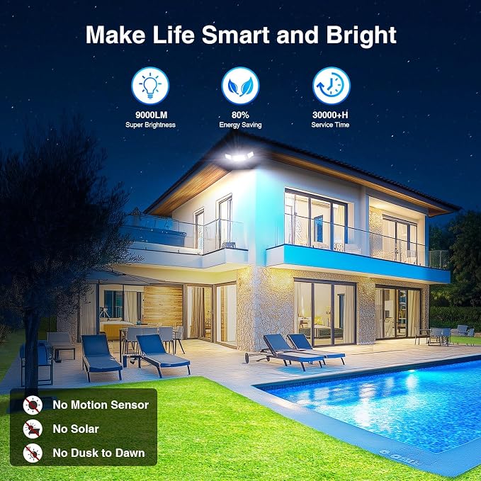 Onforu 100W Smart Flood Lights Outdoor, 3 Adjustable Heads, 9000LM Dimmable - Image 3
