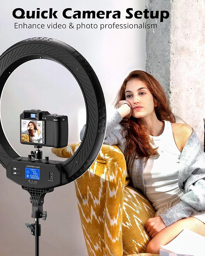 UBeesize 22'' Ring Light with 72'' Stand, 60W Large Ring Light with Phone Holder - Image 6