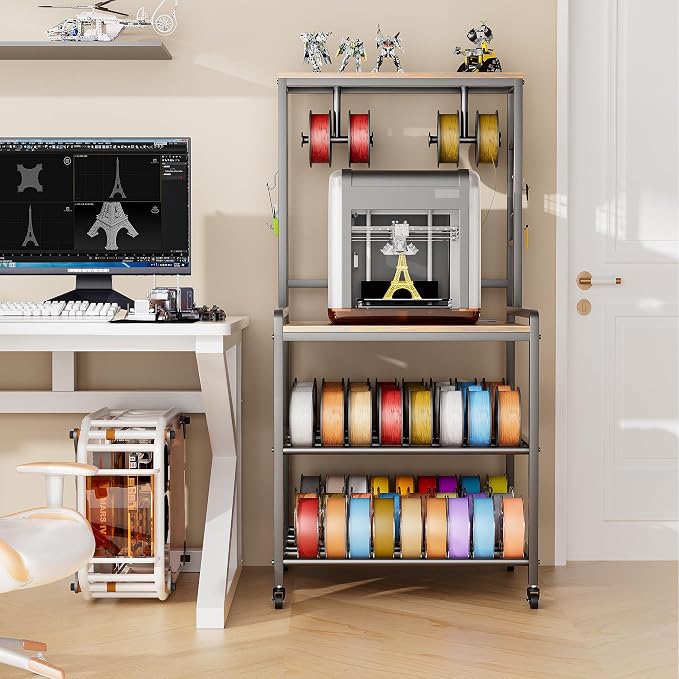 Kepproty 3D Printer Stand with Power Outlet, Rolling Storage Cart w/Filament - Image 6