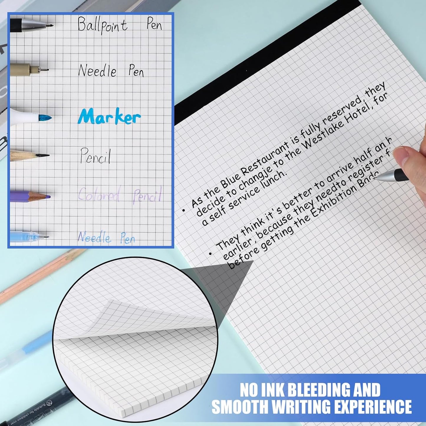 BOOKNOW 2-Pack 8.5" x 11" White 5x5 Quad Ruled Graph Paper Pads, 50 Sheets per Pad, for Office, School, and Drawing