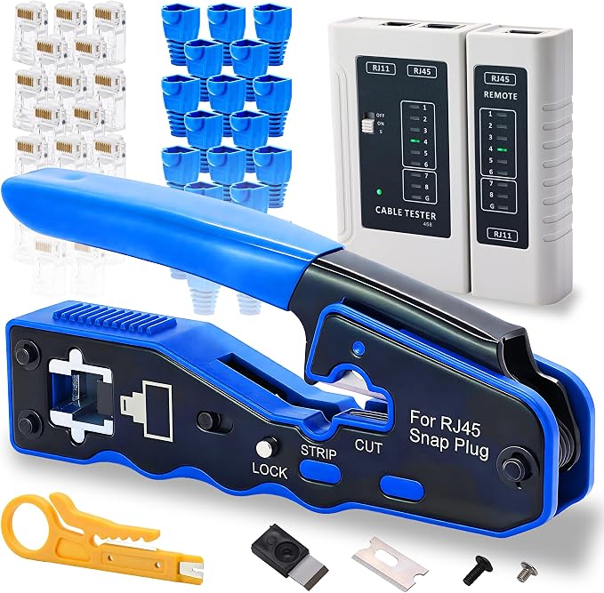 RJ45 Crimp Tool Kit Pass Through Ethernet Crimper by Helovmine