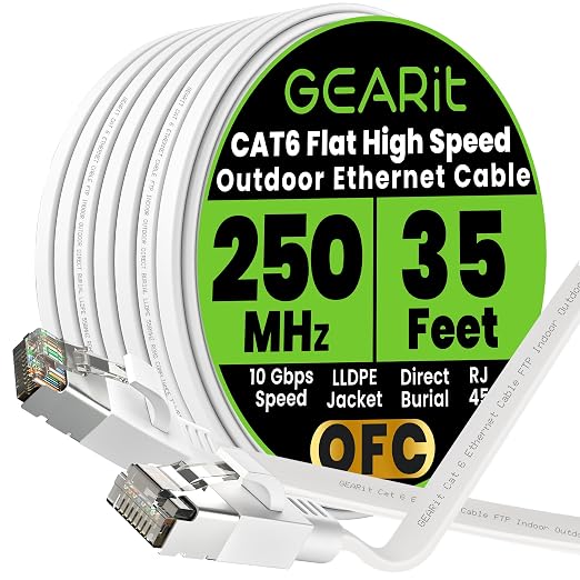 GEARit Cat 6 Outdoor Flat Ethernet Cable Direct Burial Rated LLDPE Jacket by GEARit