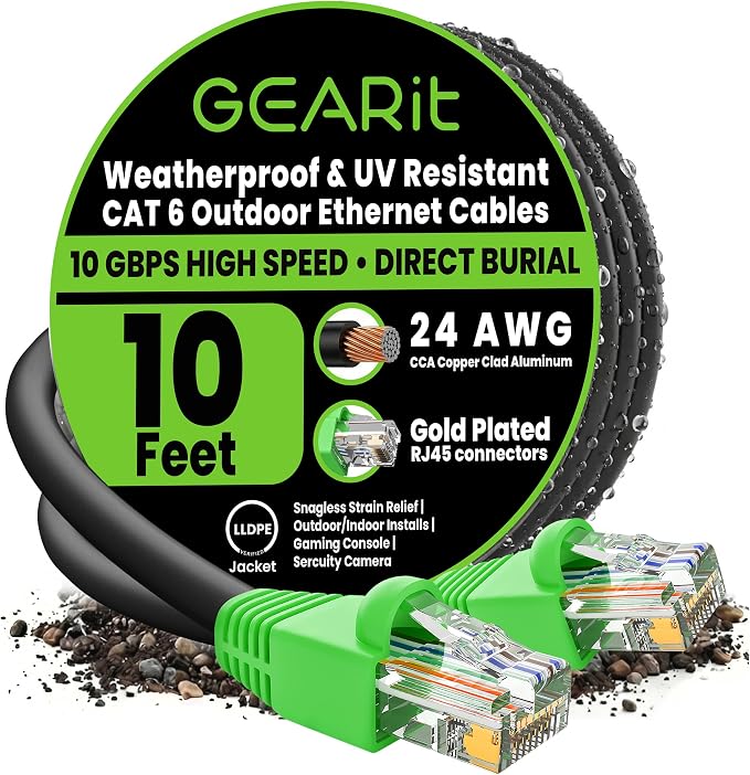 GEARit RJ45 Cat-6 Ethernet Patch Cable, 10Gpbs Transfer Speed, Copper Clad by GEARit