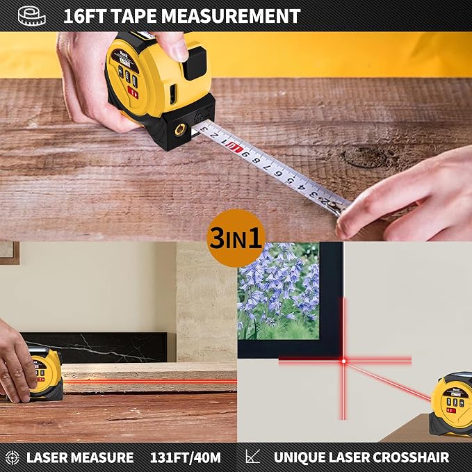 Laser Tape Measure 3 in 1 Laser Rangefinder Tape Measure 131ft Laser Measuring - Image 2