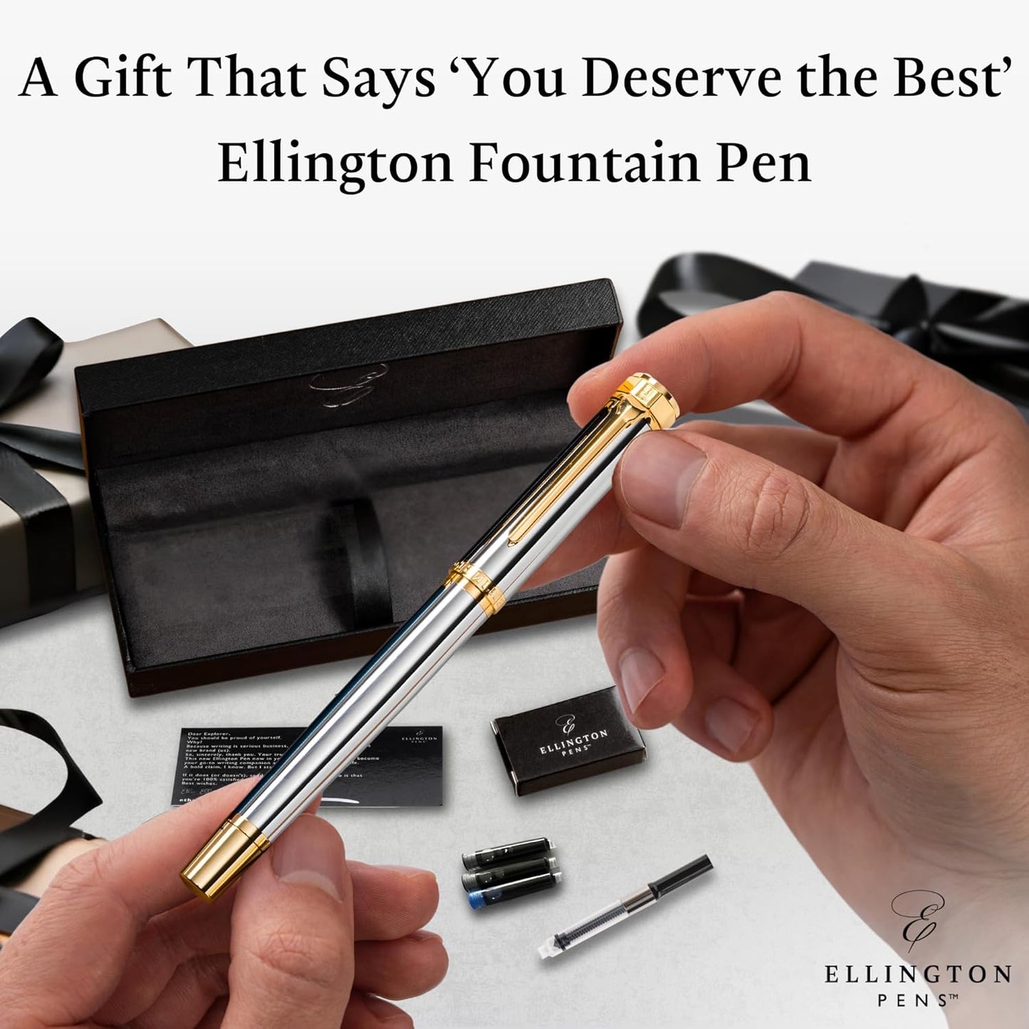 Luxury Fountain Pen Set- Fountain Pens for Writing - Smooth Medium Nib - Includes Refillable Ink Converter, 3 Ink Cartridges [Black & Blue], Gift Box - Elegant Calligraphy