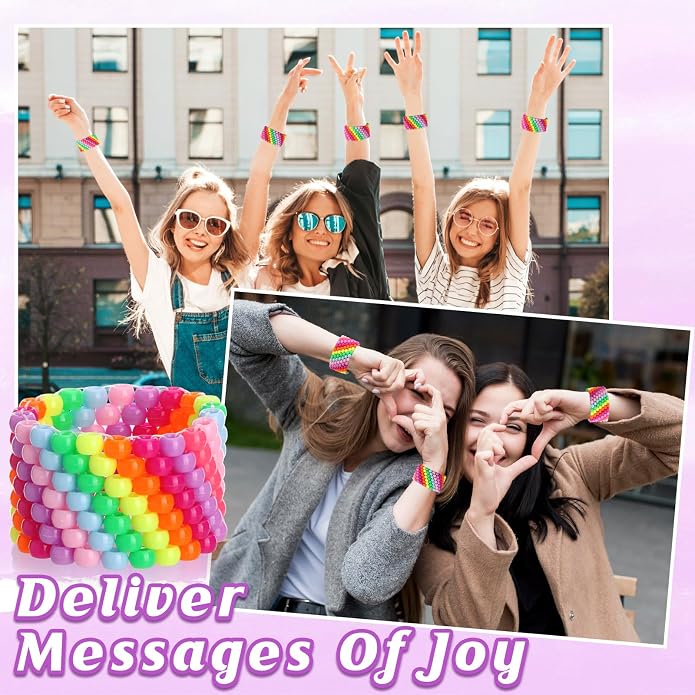 3/6 Pcs Rave Multi-layer Bracelets Stretch Rainbow Bracelets Multi Color Beaded - Image 4