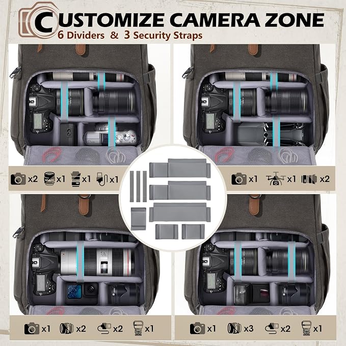 RAINSMORE Camera Bag Backpack for DSLR/SLR Mirrorless 15.6 Inch Laptop Camera - Image 3