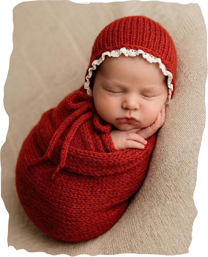 Newborn Photography Props Wraps & Ruffle Edge Bonnet by CHICODISE