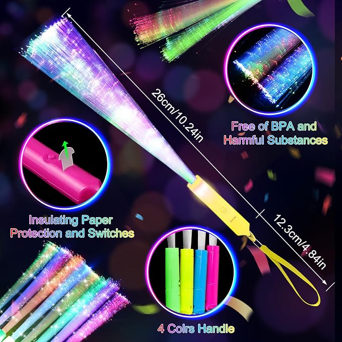 SHQDD 200PCS Glow Fiber Optic Sticks, LED Light Wands, Glow in The Dark Party - Image 6