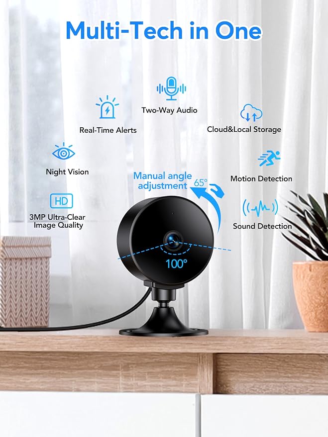 Indoor Security Camera 2K 3MP, Motion & Sound Detection, Real-Time Alerts - Image 2
