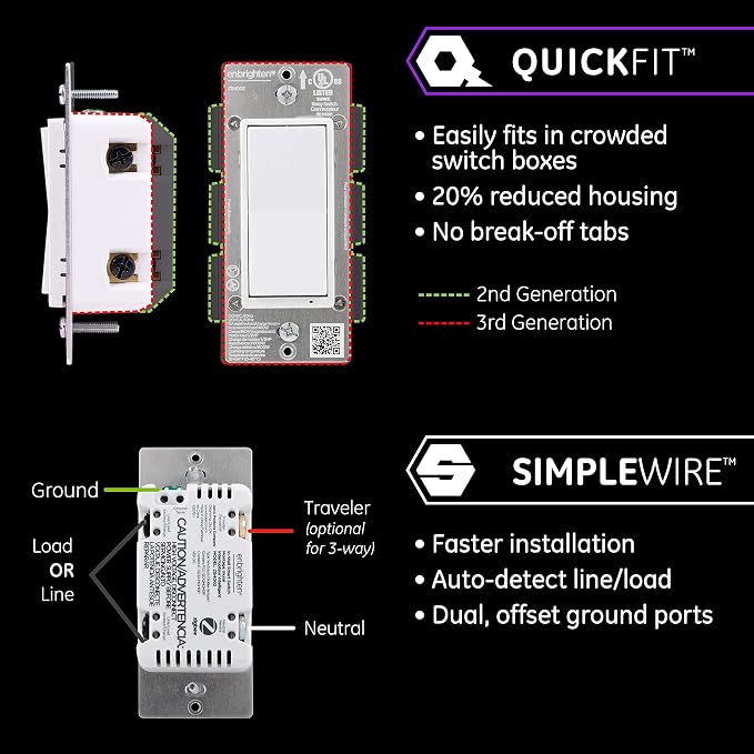 Enbrighten Zigbee Smart Light Switch, QuickFit & SimpleWire, Pairs Directly - Image 2