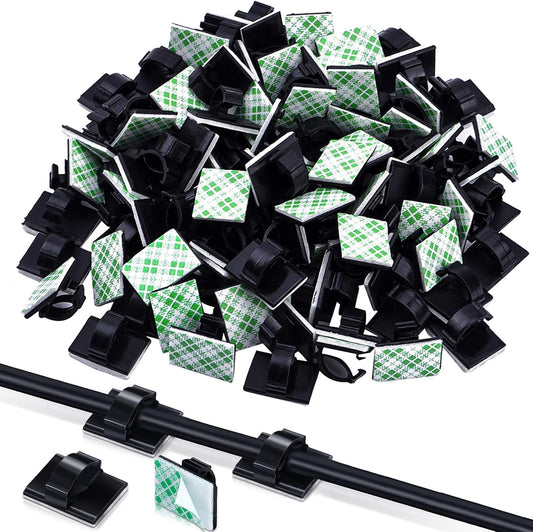Eboot 100 Pieces Adhesive Cable Wire Clips Strong Cord Clips Wire Holders Cable Cord Straps Management Clamps Tie Holder for The Wall, Under Desk, Car, Office and Home