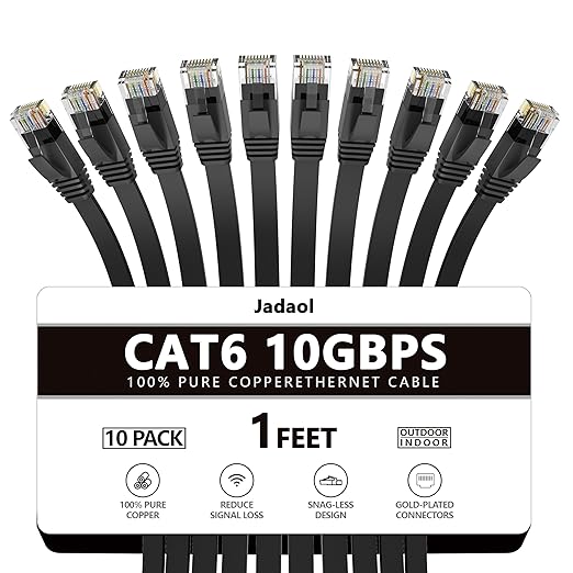 Jadaol Cat 6 Ethernet Cable 1ft 10-Pack, 10Gbps Support Cat8 Cat7 Network by Jadaol