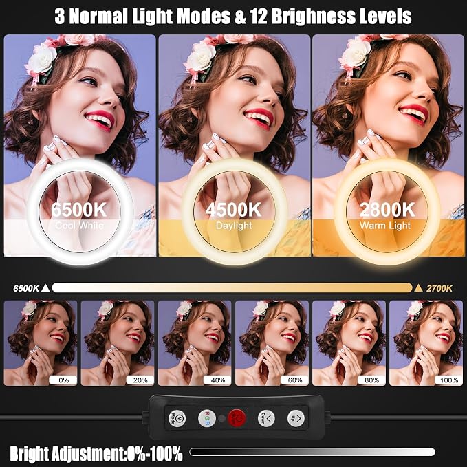 10.3" Ring Light with Tripod and Phone iPad Holder, Selfie Ring Light with 51 - Image 2