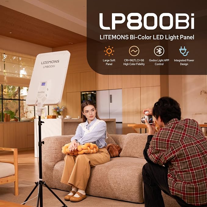 Godox LP800Bi 85W Bi-Color LED Video Light w/Stand, 2800K-6500K, 0-100% - Image 2