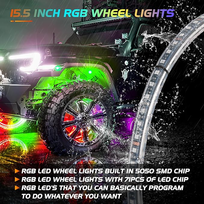 Nilight 4PCS 15.5inch Double Row LED Wheel Ring Lights RGB - Image 6