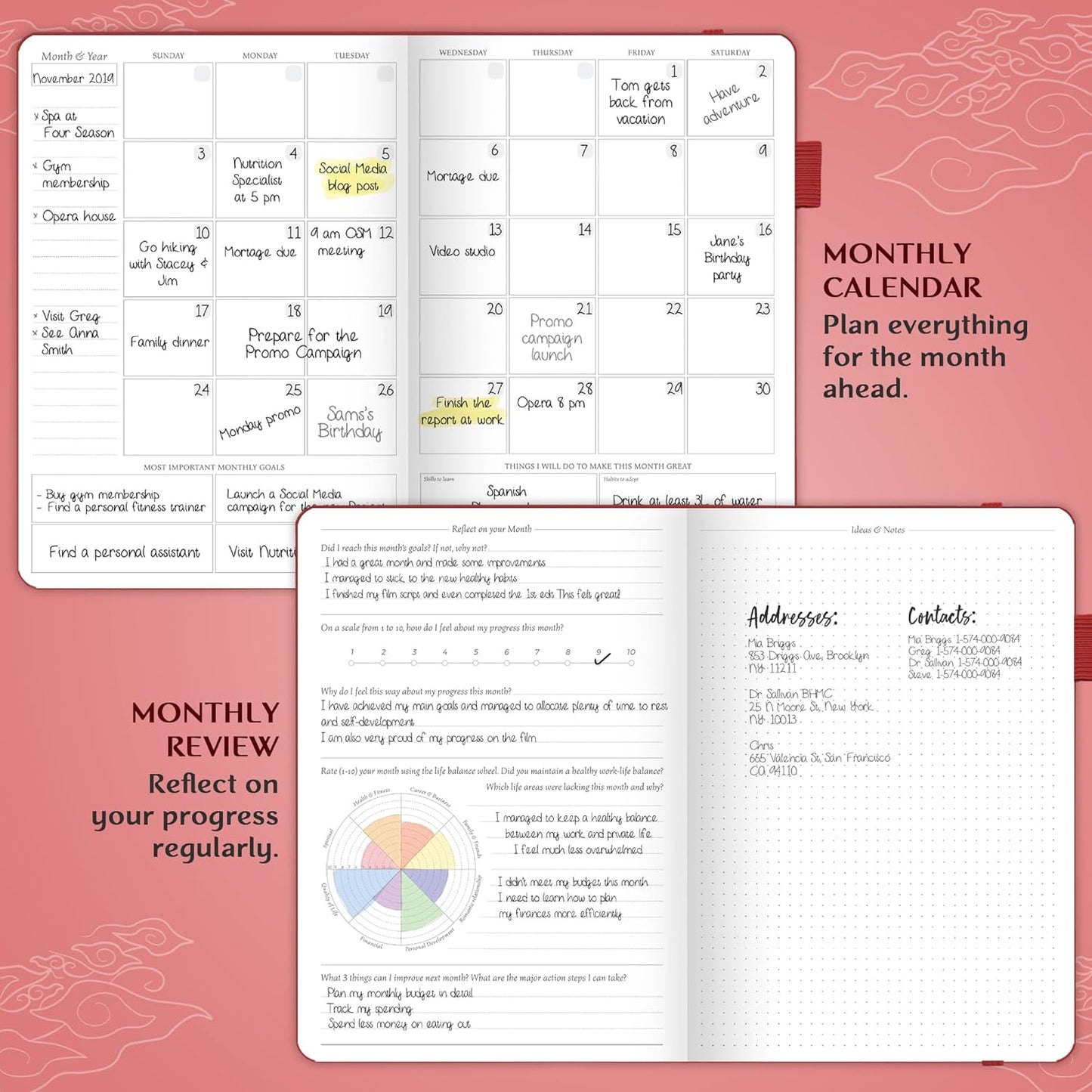 Legend Planner PRO – Deluxe Weekly & Monthly Life Planner to Increase Productivity and Hit Your Goals. Time Management Organizer Notebook – Undated – 7 x 10" Hardcover + Stickers – Wine Red
