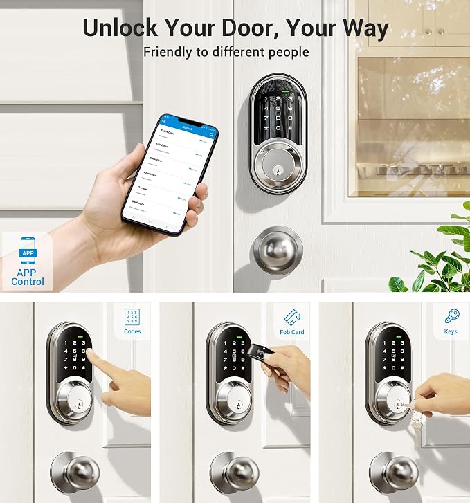 Veise RZ06C Smart Locks for Front Door, 2 Knob Handle Set, Keyless Entry - Image 2