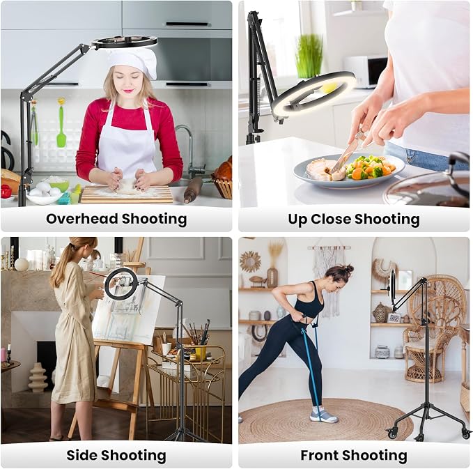 LUXSURE Tripod for iPhone with Ring Light, Overhead Camera Mount with Casters - Image 2