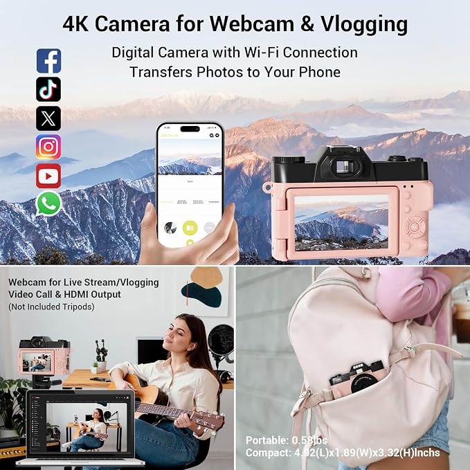 4K Digital Camera for Photography, 75MP WiFi Vlogging Camera for YouTube - Image 8