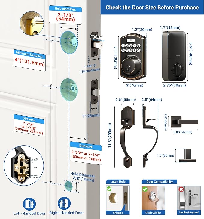 Veise Fingerprint Door Lock Set, Keyless Entry Door Lock, Front Handle Set - Image 9