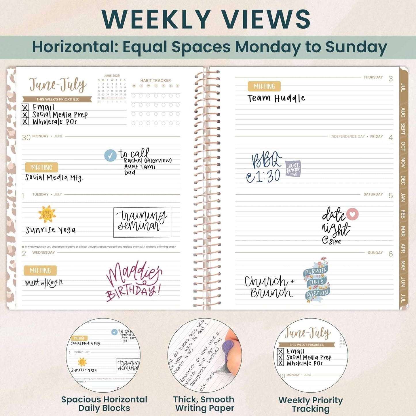bloom daily planners 8.5" x 11" Academic Planner 2025-2026 (July 2025 - July 2026) - Weekly & Monthly Dated Agenda Organizer with Stickers & Tabs - Tan Leopard