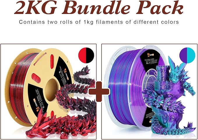 LOVOON Silk PLA Filament 1.75mm, 2KG Bundle 3D Printer Filament, 3D Printing - Image 2
