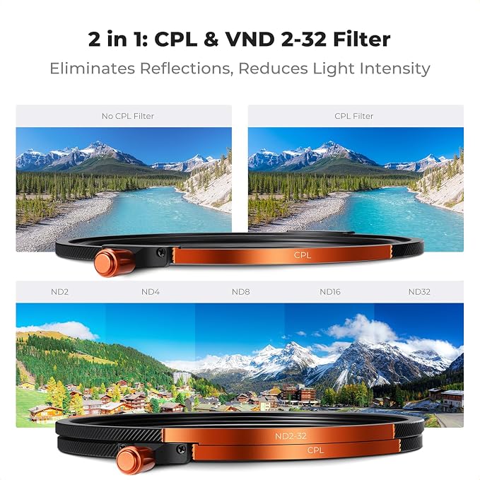 K&F CONCEPT 82mm Magnetic 1s Swap 5-Pack: CPL + VND2-32 + Black Diffusion 1/4 + - Image 4