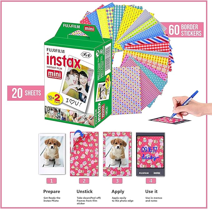 Fujifilm Instax Mini Instant Film 5 Plastic Desk Frames + 60 Sticker Frames + 2 - Image 2