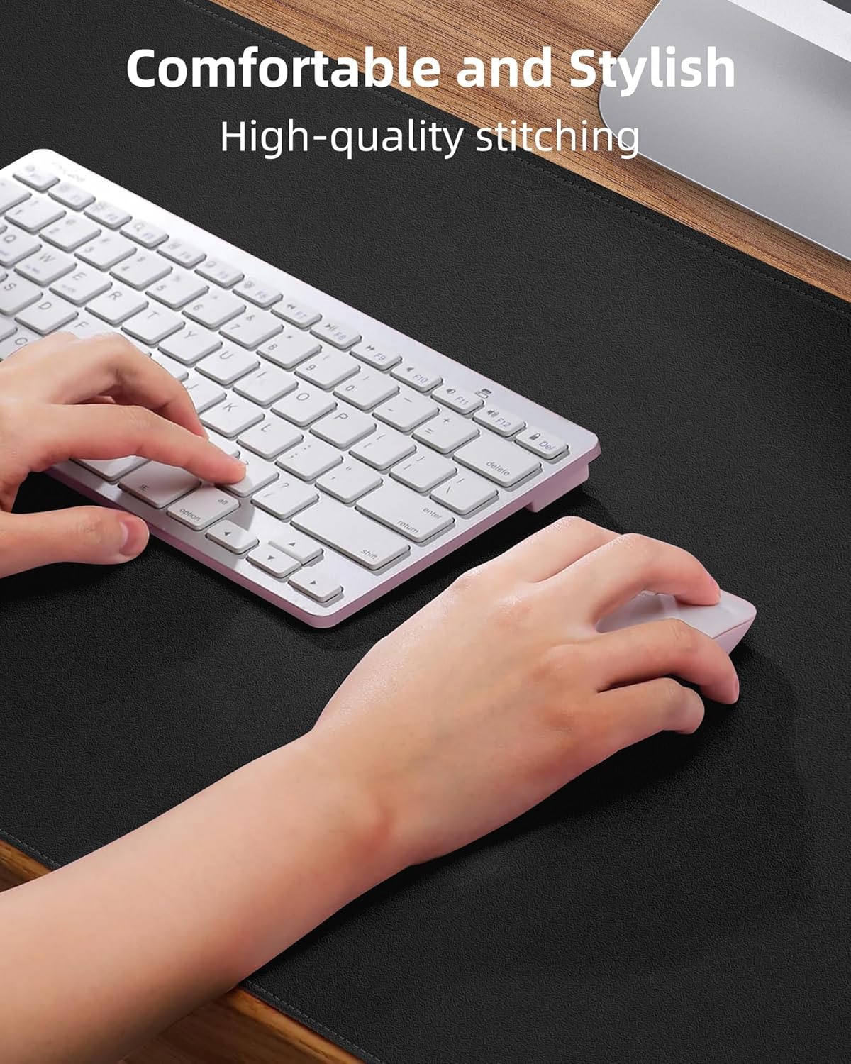 Leather Desk Pad Large Mouse Pad Computer Laptop Desk Mat Non-Slip Waterproof Table Blotter Desktop Writing Pad for Office and Home (Black, 80 x 40cm)