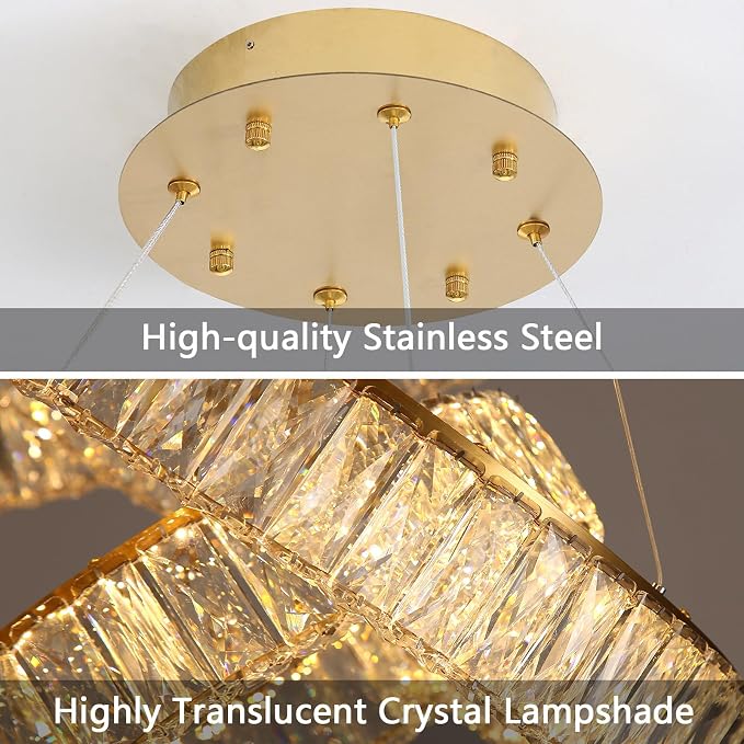 HAIXIANG Modern Crystal Chandelier Dimmable LED Ring Pendant Lights Adjustable - Image 5