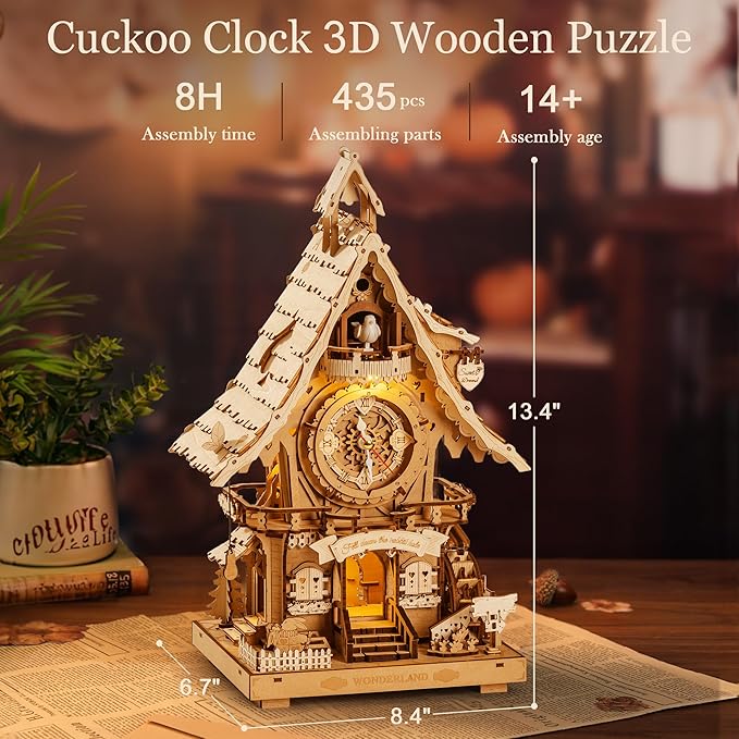 ROBOTIME 3D Wooden Puzzles for Adults-Cuckoo Clock Wooden Models for Adults to - Image 6