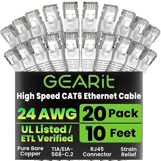 GEARit Cat 6 Ethernet Cable Cat6 Network Patch, Snagless Cord, Internet by GEARit