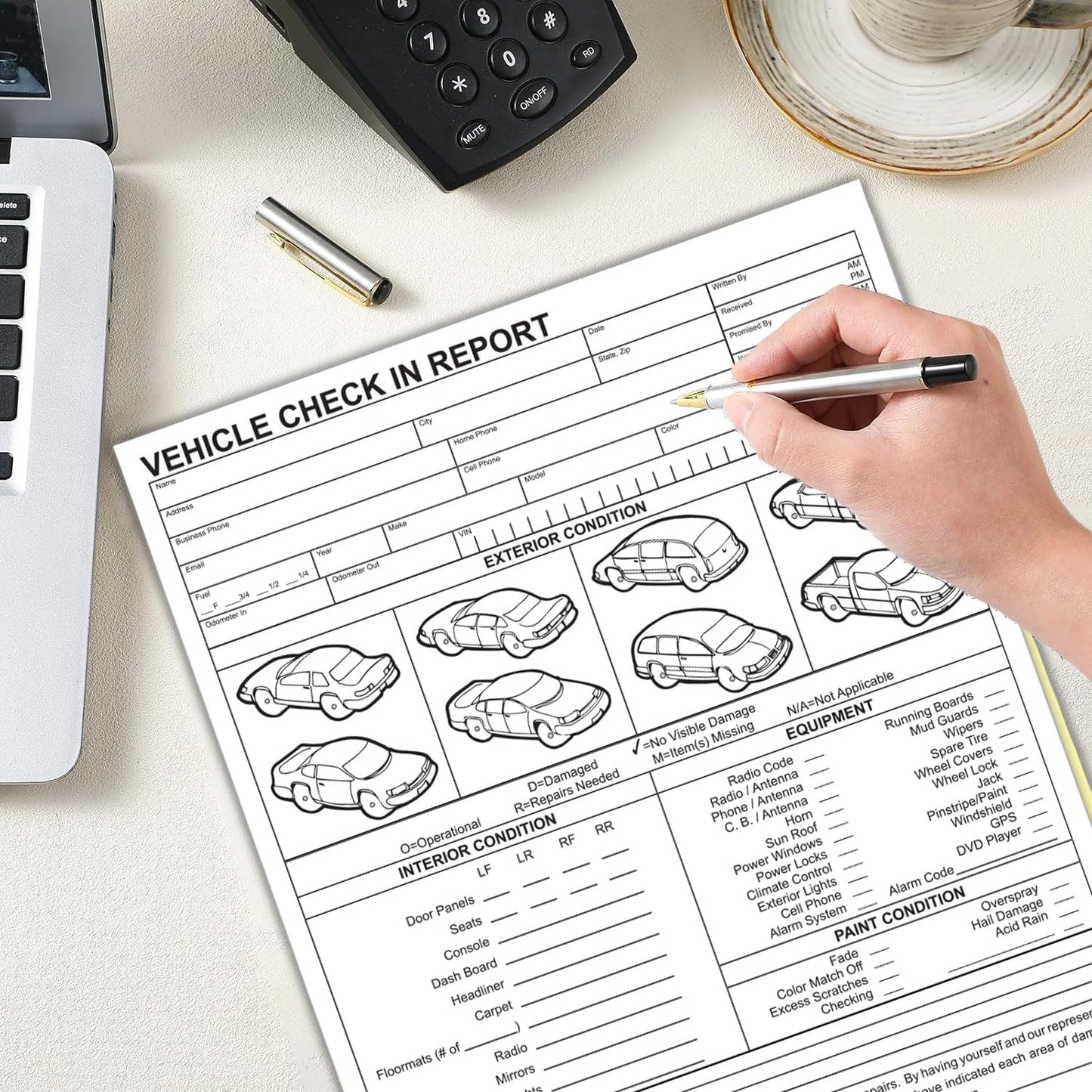 Vehicle Check-In Form Pad – 8.5" x 11" 2-Part Carbonless Auto Condition Report – White & Canary Copies – Service Intake Sheet for Car Dealerships, Repair Shops & Mechanics – Pack of 400